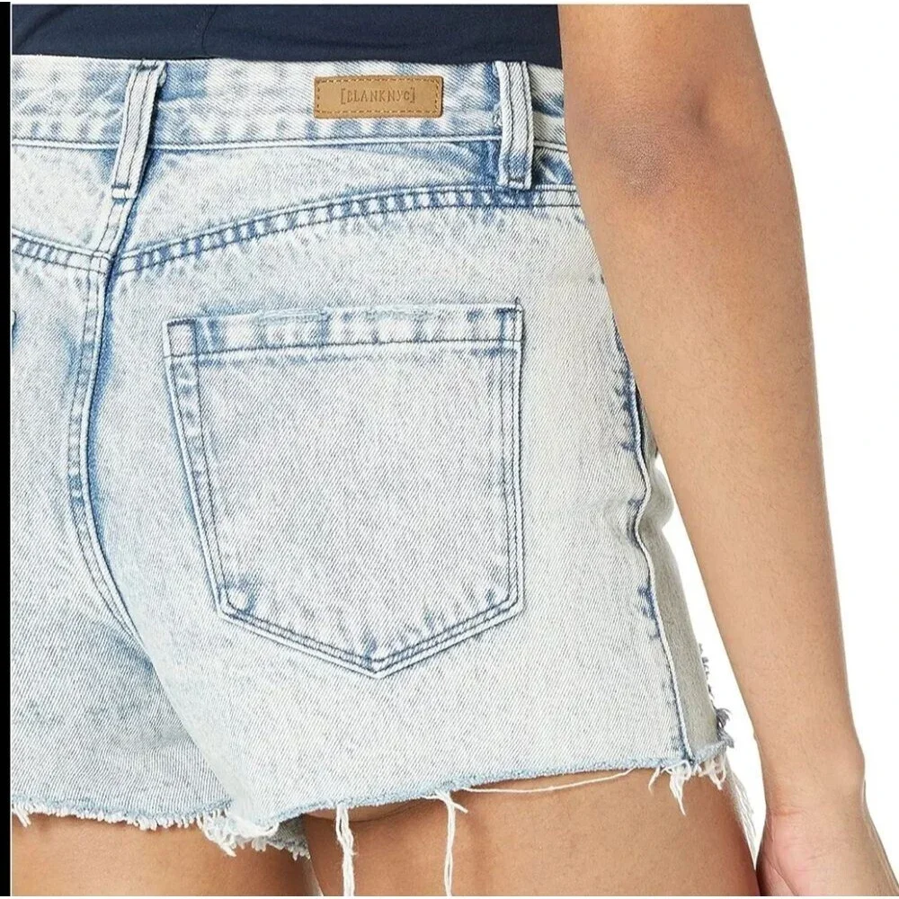 High Rise Denim Shorts Light Acid Wash Raw Frayed Hem Cutoff Distressed NWT 28